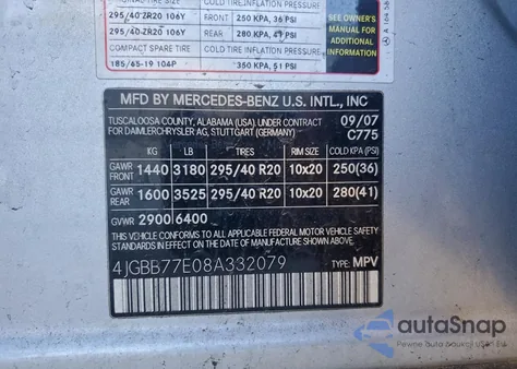 2008 Mercedes-Benz Ml 63 Amg z USA, uszkodzony, nr VIN 4JGBB77E08A332079